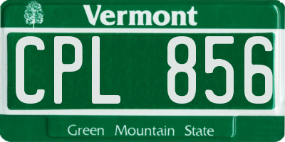 VT license plate CPL856