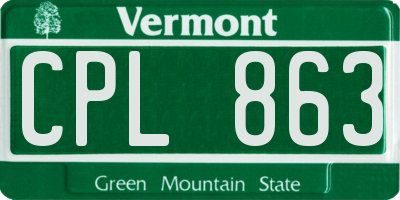 VT license plate CPL863