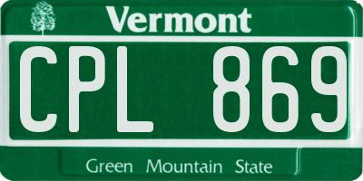 VT license plate CPL869