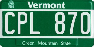 VT license plate CPL870