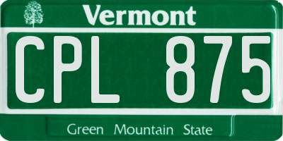VT license plate CPL875