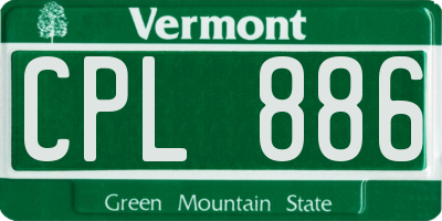 VT license plate CPL886