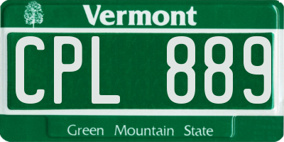 VT license plate CPL889