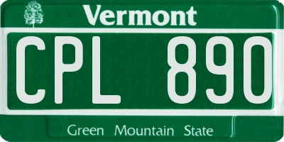 VT license plate CPL890