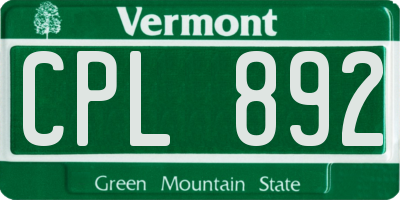VT license plate CPL892