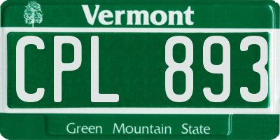 VT license plate CPL893