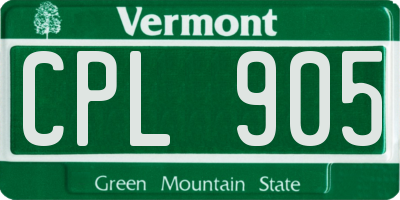 VT license plate CPL905