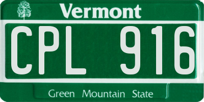 VT license plate CPL916