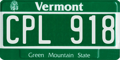 VT license plate CPL918