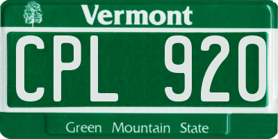 VT license plate CPL920