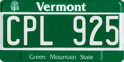 VT license plate CPL925