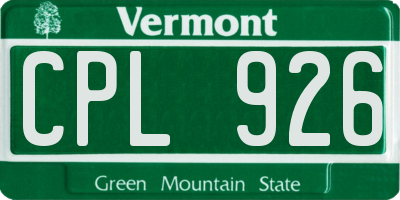 VT license plate CPL926
