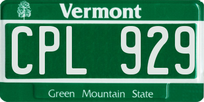 VT license plate CPL929