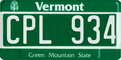 VT license plate CPL934
