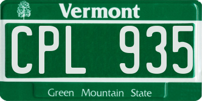 VT license plate CPL935