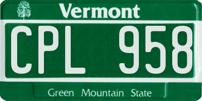 VT license plate CPL958