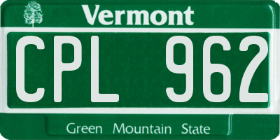 VT license plate CPL962