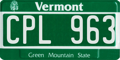 VT license plate CPL963