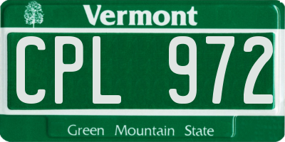 VT license plate CPL972