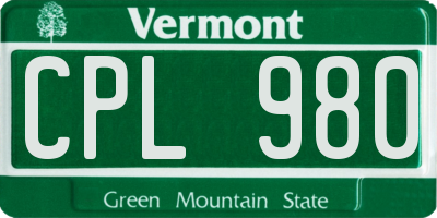 VT license plate CPL980