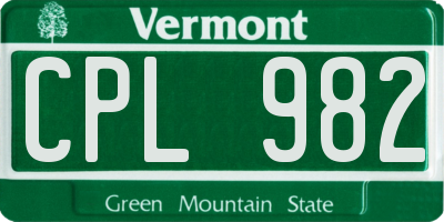 VT license plate CPL982