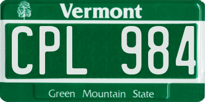 VT license plate CPL984