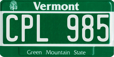 VT license plate CPL985