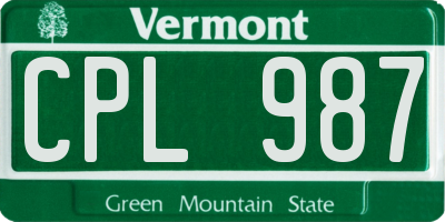 VT license plate CPL987