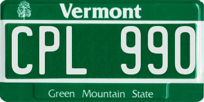VT license plate CPL990