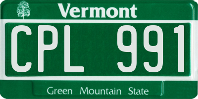 VT license plate CPL991