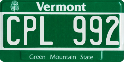 VT license plate CPL992