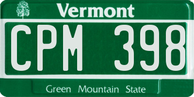 VT license plate CPM398