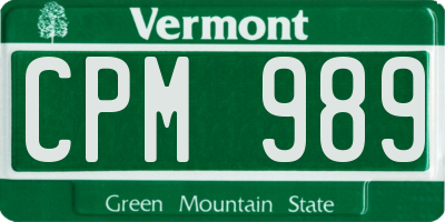 VT license plate CPM989