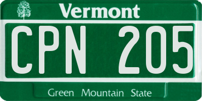 VT license plate CPN205