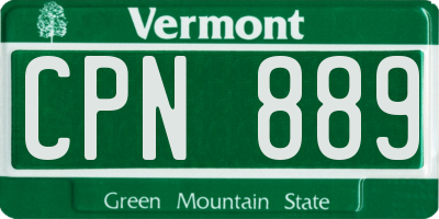 VT license plate CPN889