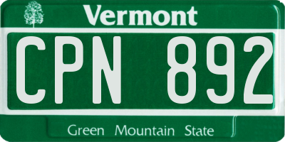 VT license plate CPN892