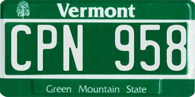 VT license plate CPN958