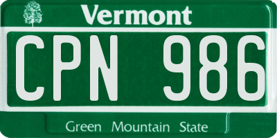 VT license plate CPN986