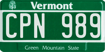 VT license plate CPN989