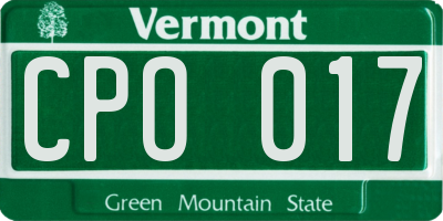 VT license plate CPO017
