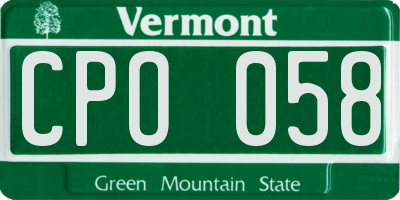 VT license plate CPO058