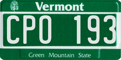 VT license plate CPO193