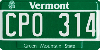 VT license plate CPO314