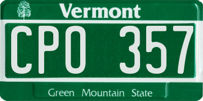 VT license plate CPO357