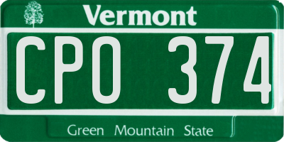 VT license plate CPO374
