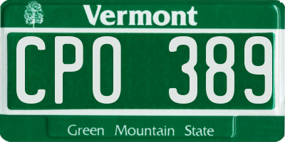 VT license plate CPO389