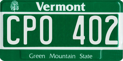 VT license plate CPO402