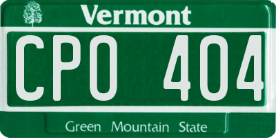 VT license plate CPO404