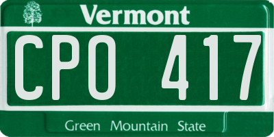 VT license plate CPO417