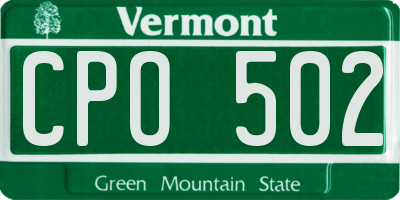 VT license plate CPO502